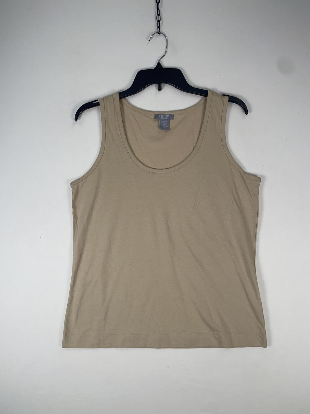 Joan Vass Tank Top Womens Large Beige Solid Scoop Neck Cotton Viscose Jersey